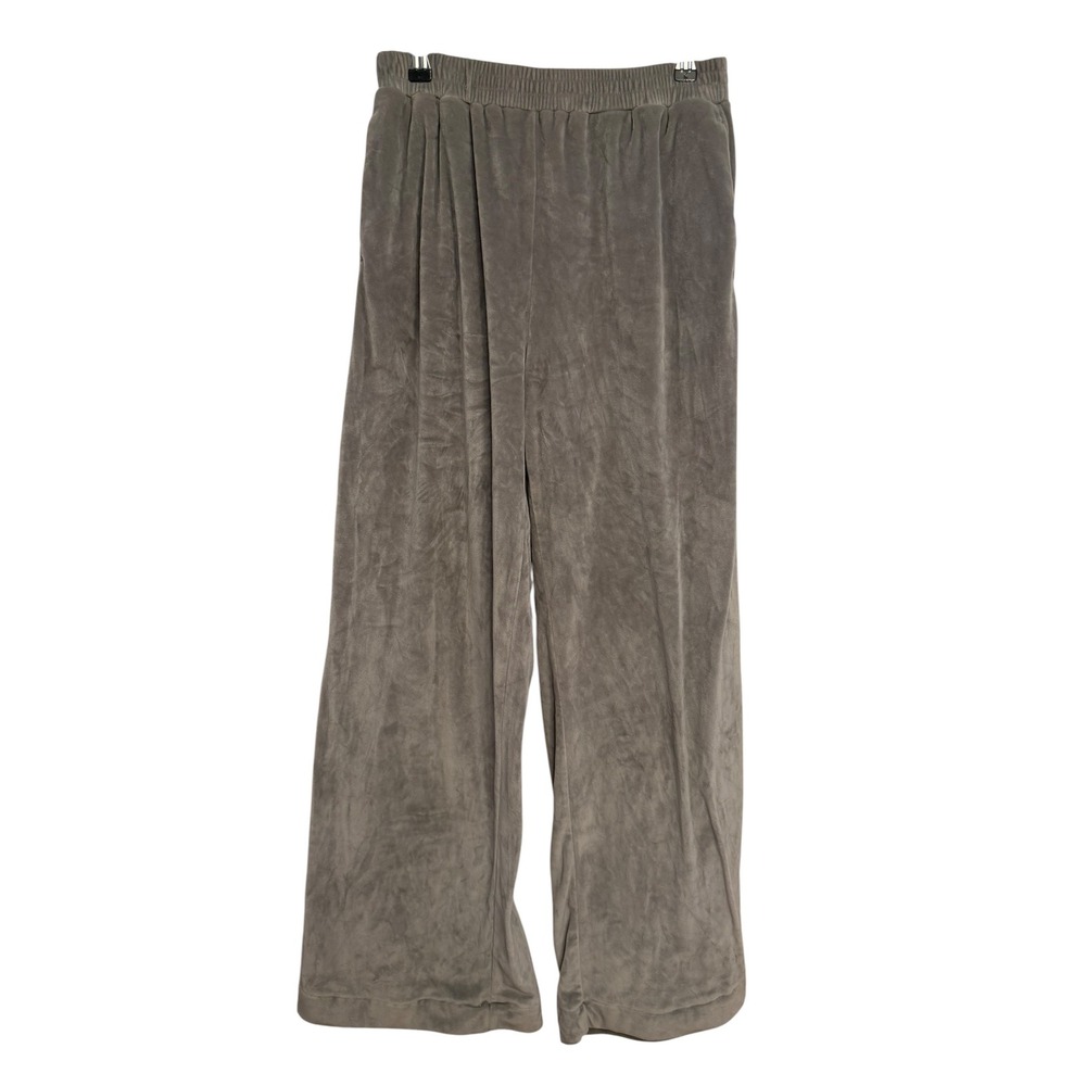 Skims Velour Wide Leg Pant Smoke Grey Elastic Waist Pockets Size M